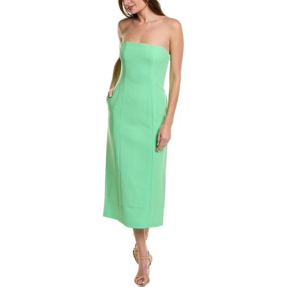 A.L.C. Dresses & Skirts - A.L.C. Womens Dress Size 8 Green Elizabeth Boned Midi Strapless Black Slit NEW